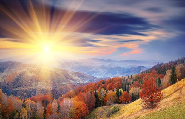 A mountain range in autumn, ridge after ridge