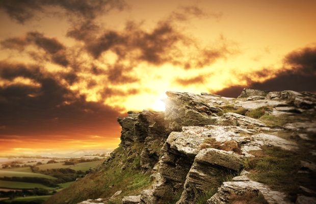 Rock outcrops catching low light